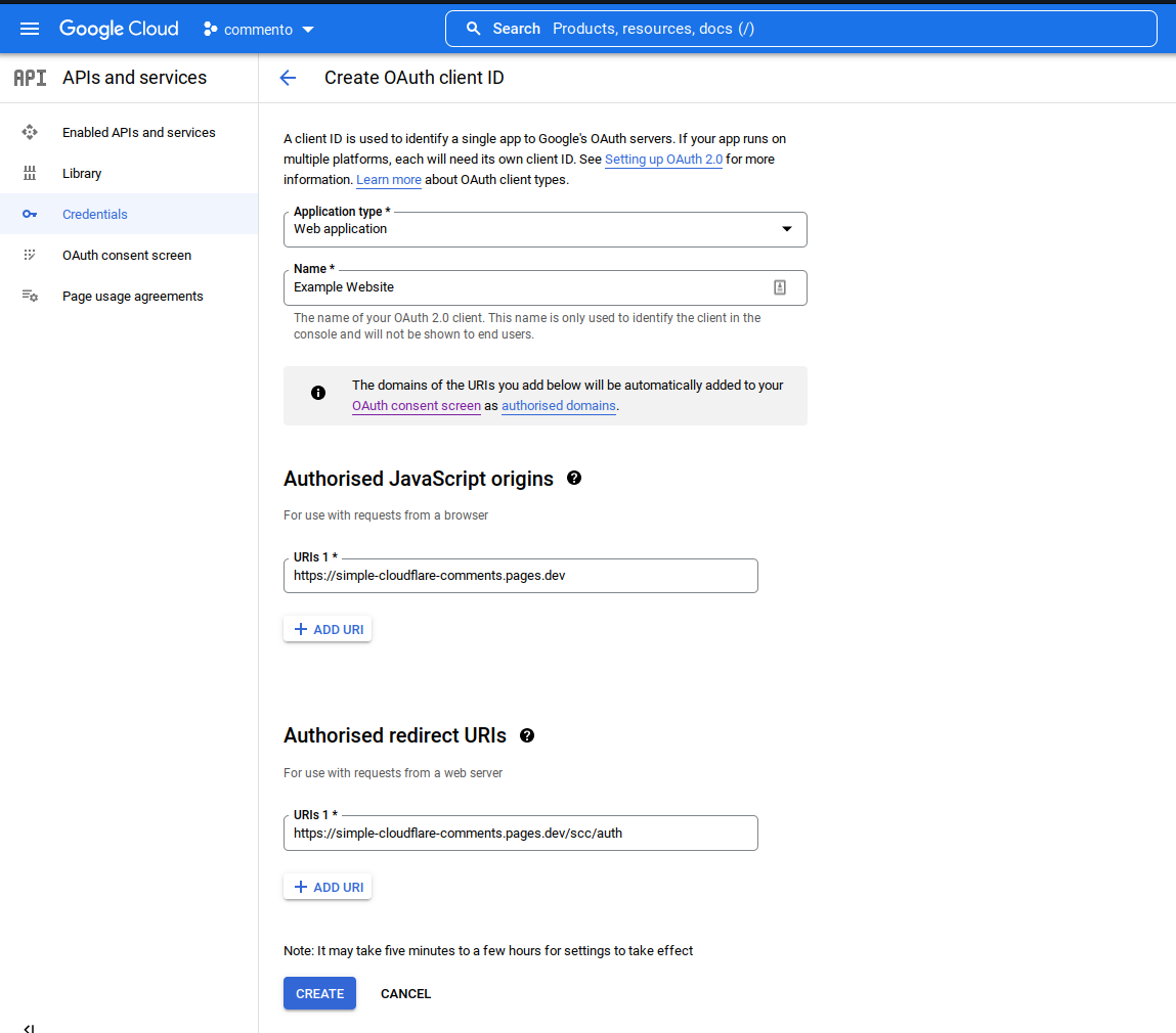 Creating google project