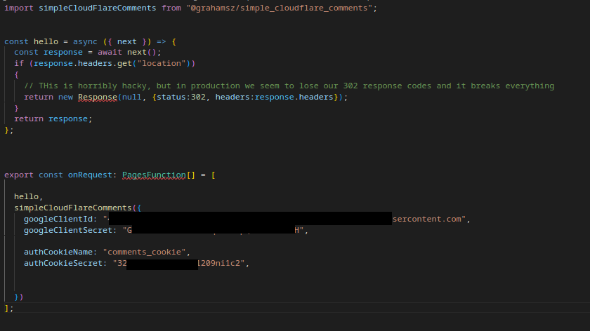 Secrets shown in middleware file