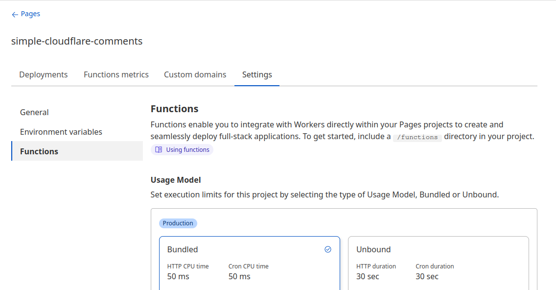 Cloudflare project settings